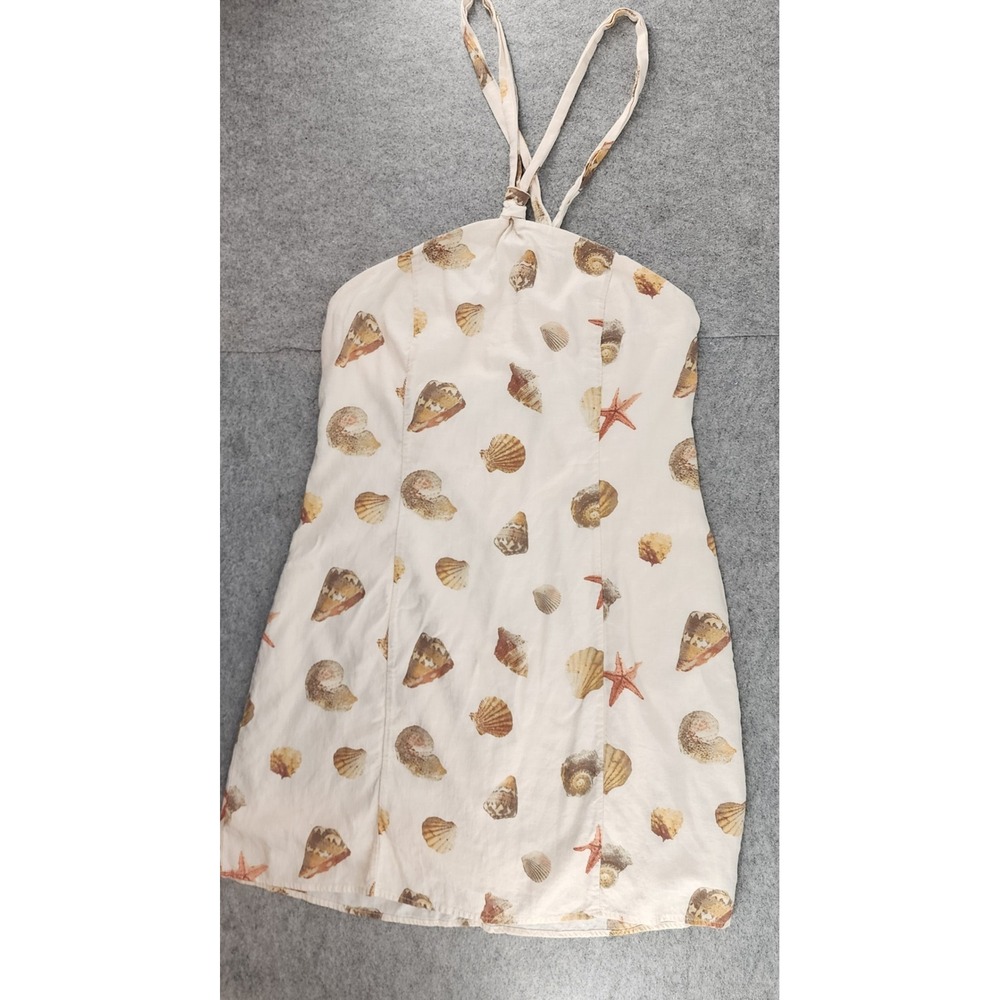 Wild Fable Cream Seashell Print Halter Mini Dress Coastal Beachy Summer Womens L
